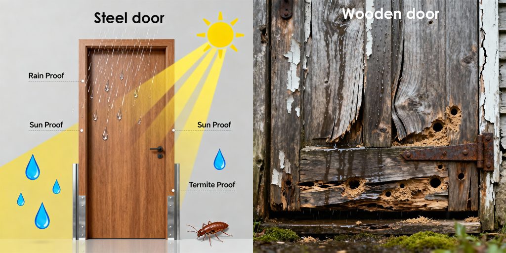 steel door - wooden door